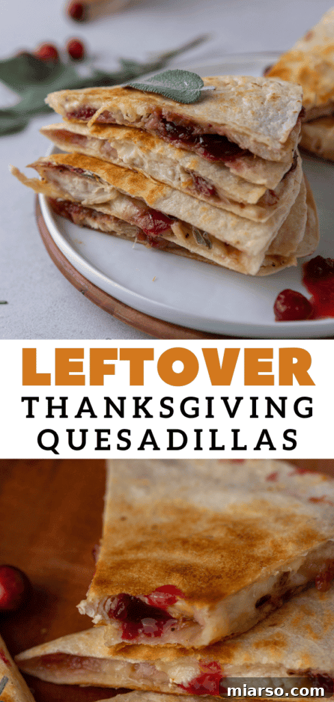 Thanksgiving leftover turkey quesadillas, styled for Pinterest.
