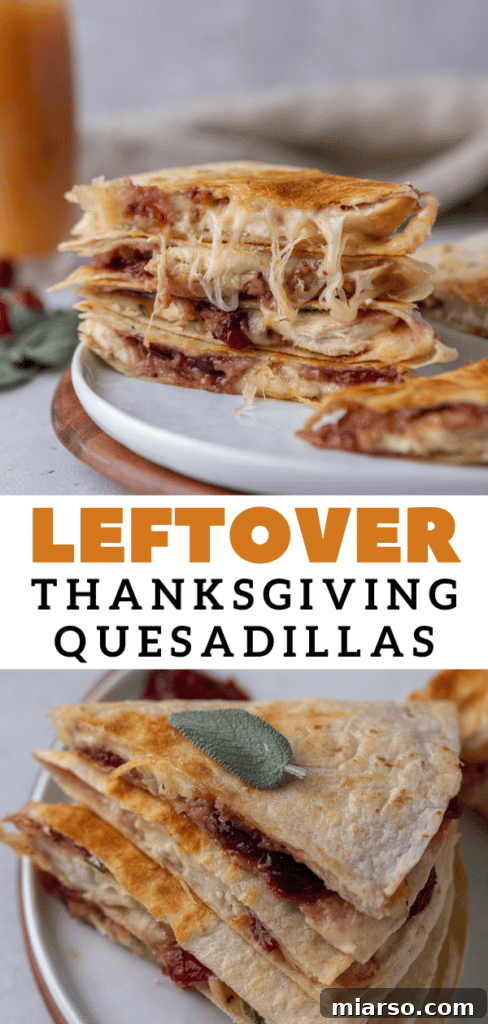 Another image of Thanksgiving leftover turkey quesadillas for social sharing.