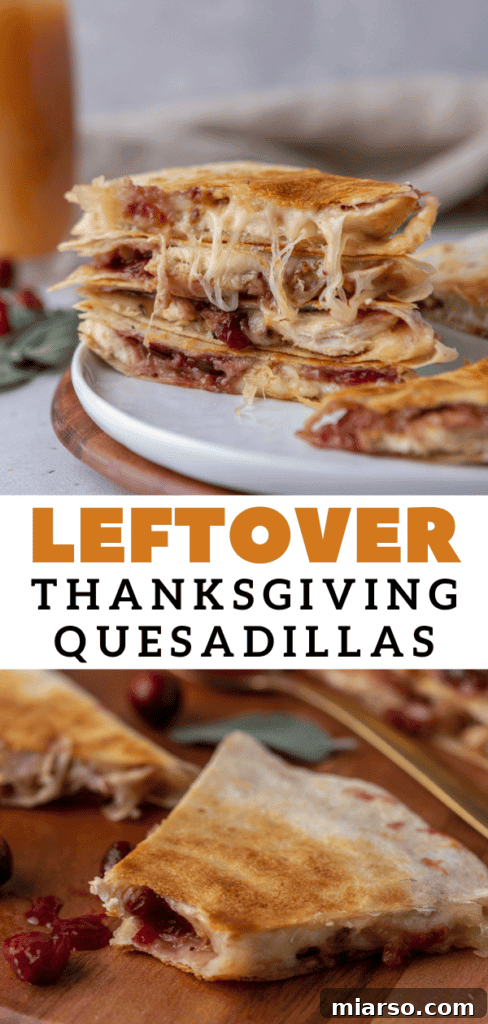 A third visual of Thanksgiving leftover turkey quesadillas for pinning.