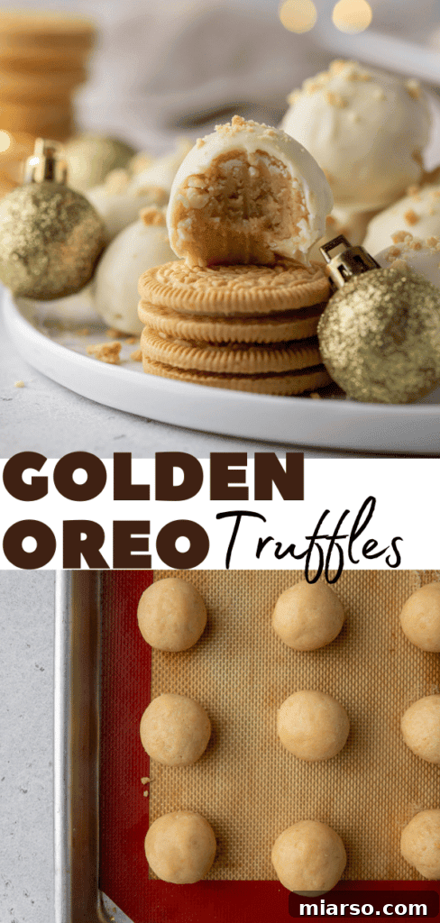 Golden Oreo Cheesecake Truffles 13 A beautifully styled image of Golden Oreo truffles for Pinterest.