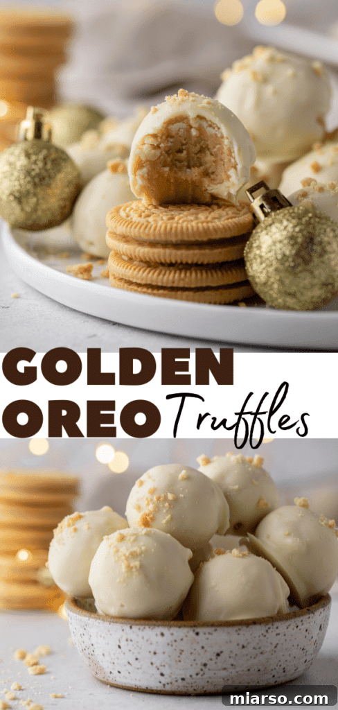 Golden Oreo Cheesecake Truffles 14 Another Pinterest-friendly image of Golden Oreo truffles with festive decorations.