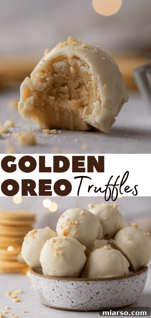 Golden Oreo Cheesecake Truffles 15 A close-up vertical shot of Golden Oreo truffles, ideal for pinning.