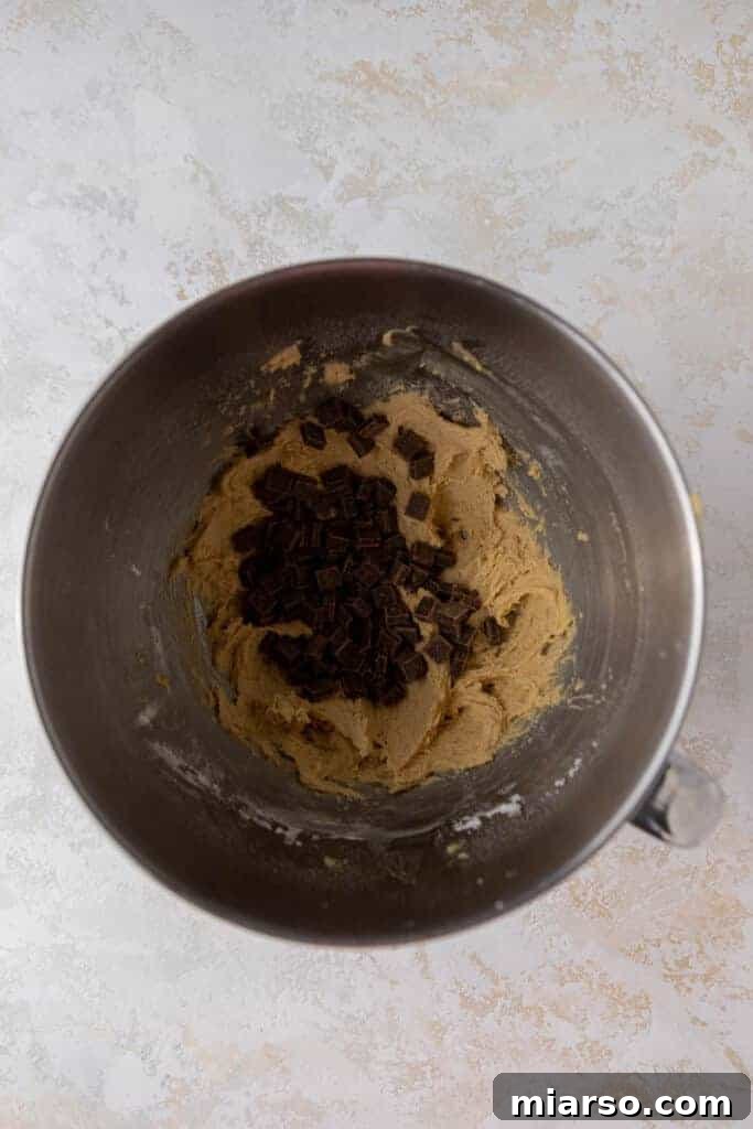 Chocolate chip cookie dough ready for baking