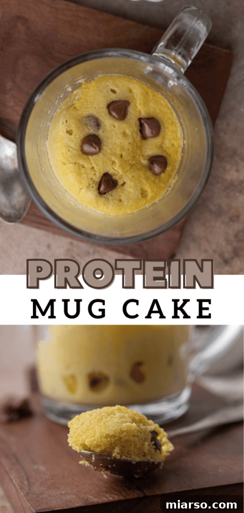 A third pin image for the vanilla chocolate chip protein mug cake, emphasizing its ease.