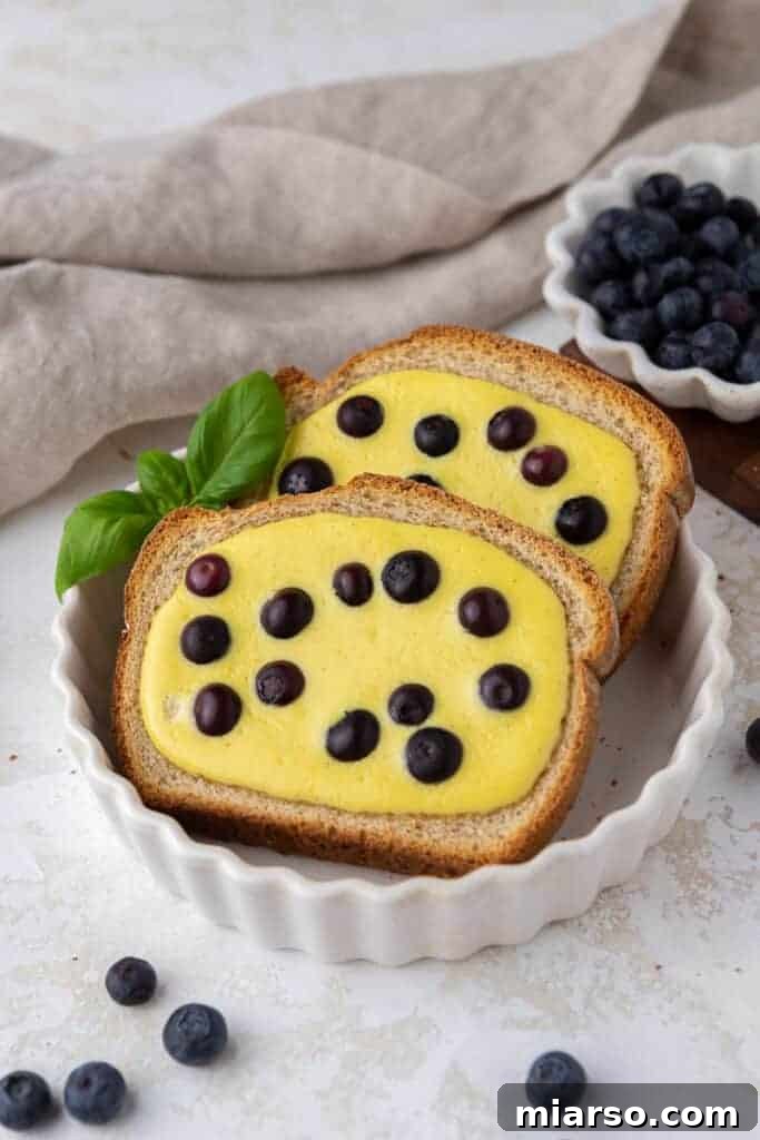 Tiktok custard toast with fresh blueberries