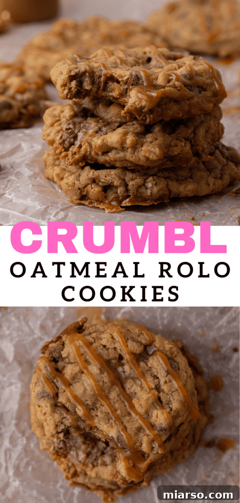 Crumbl Rolo cookies on a plate for Pinterest