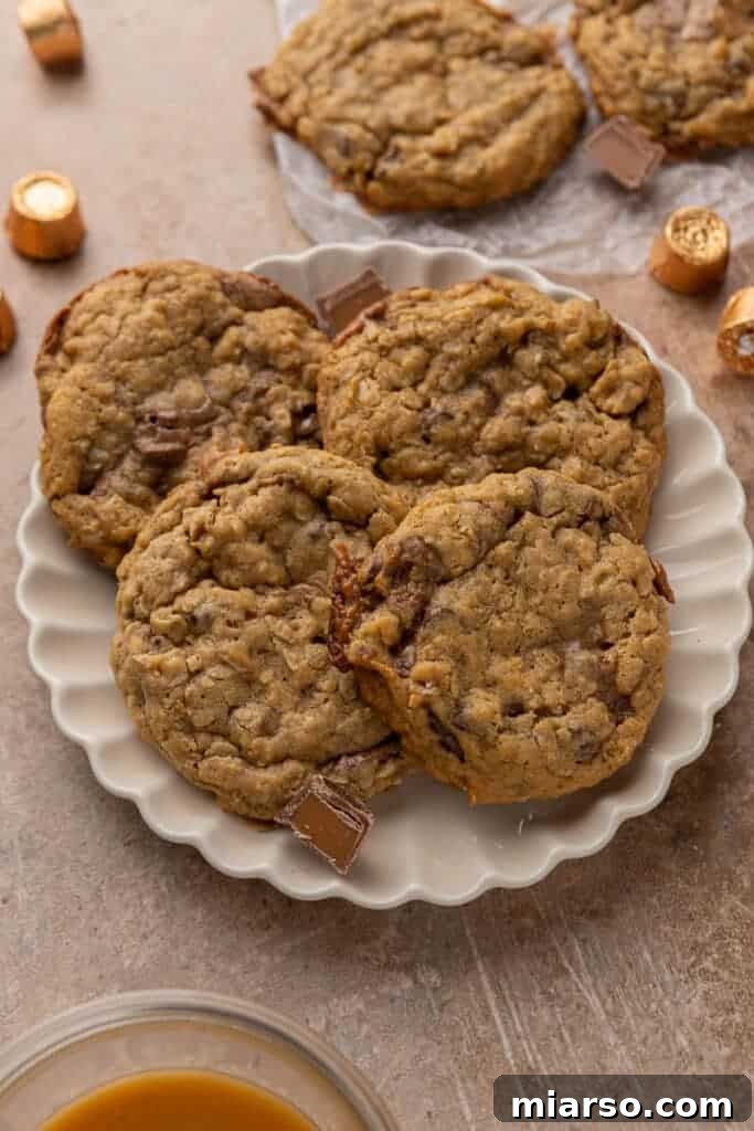 Plated oatmeal caramel cookies, ready to be enjoyed