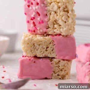 Stack of Valentine's day chocolate covered rice krispie treats
