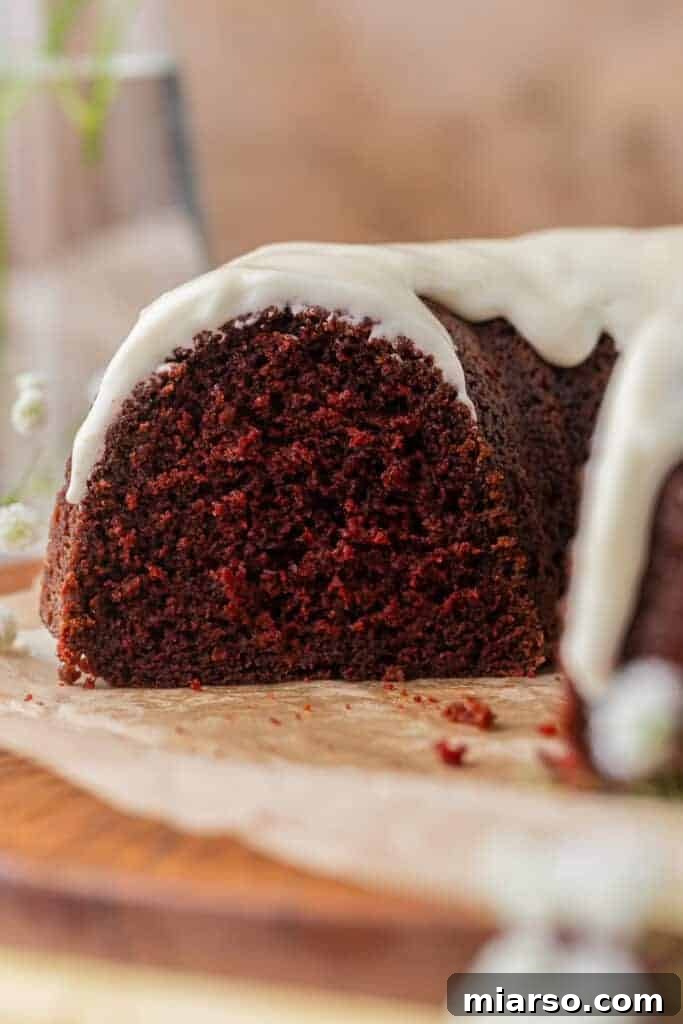 Red velvet bundt cake sliced