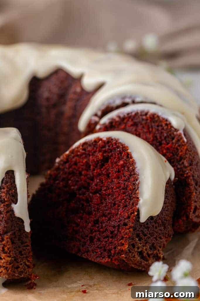 Easy red velvet bundt cake with cream cheese glaze