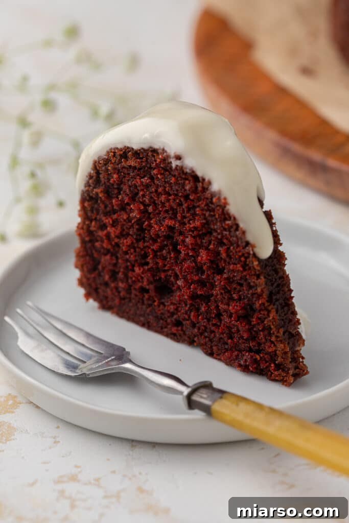 Slice of red velvet bundt cake