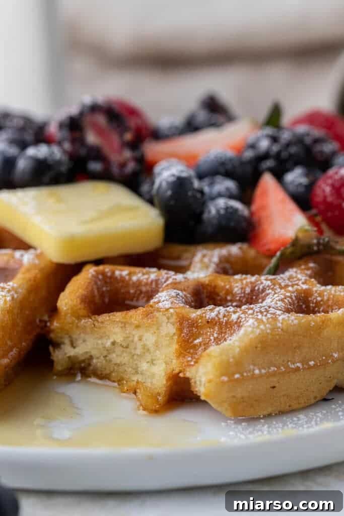 Simply Perfect Buttermilk Waffles 11 Close up of a stack of fluffy buttermilk waffles