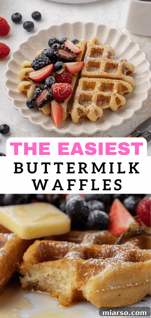 Simply Perfect Buttermilk Waffles 15 Buttermilk waffles with berries, ready to be pinned