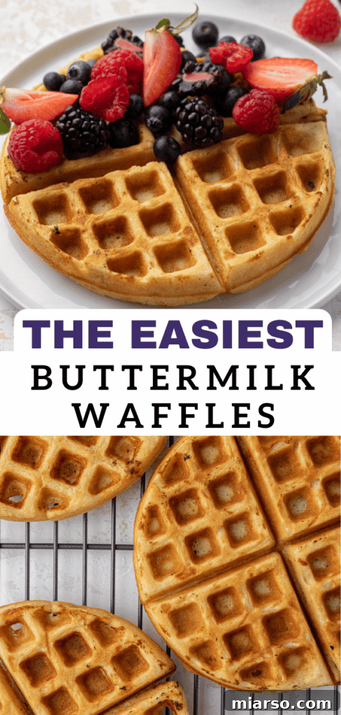 Simply Perfect Buttermilk Waffles 17 Close-up of buttermilk waffles with berries for pinning