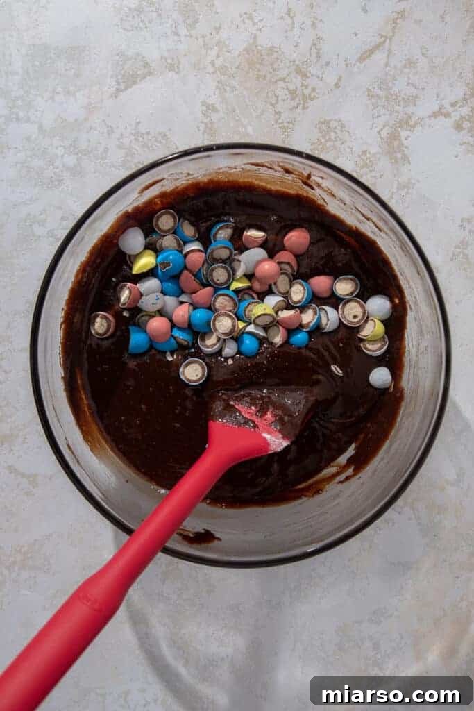 Easter brownie batter in a bowl