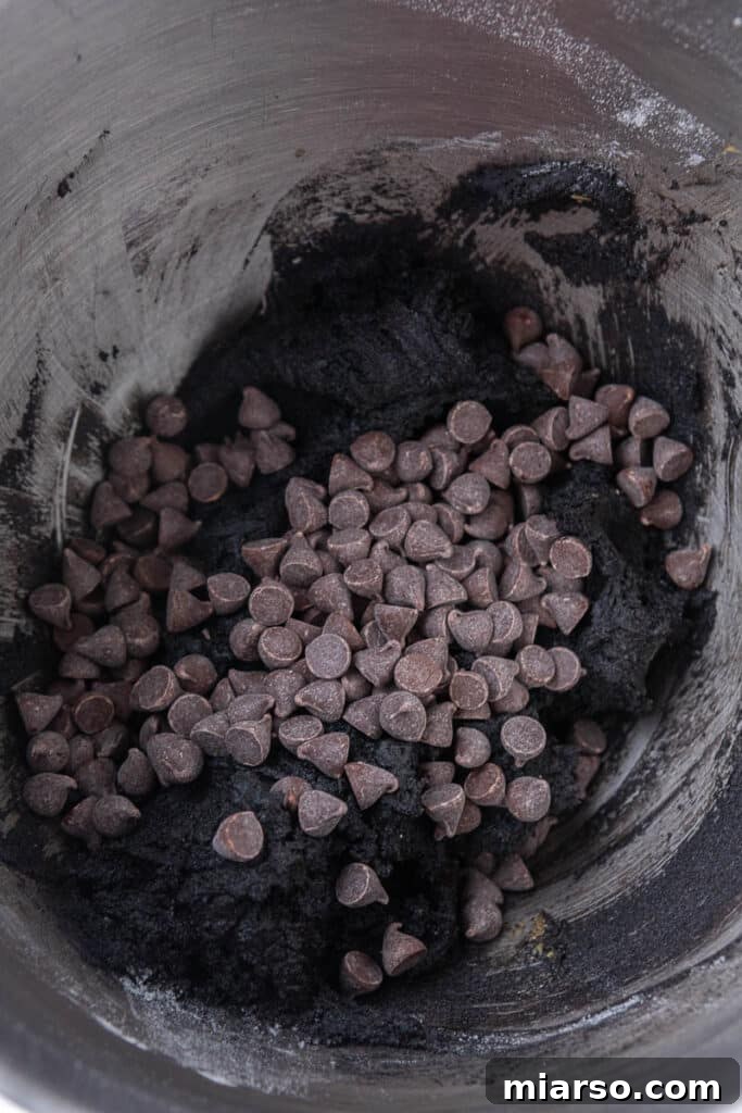 Step 2: Dark, rich chocolate cookie dough in a mixing bowl, ready to be scooped.