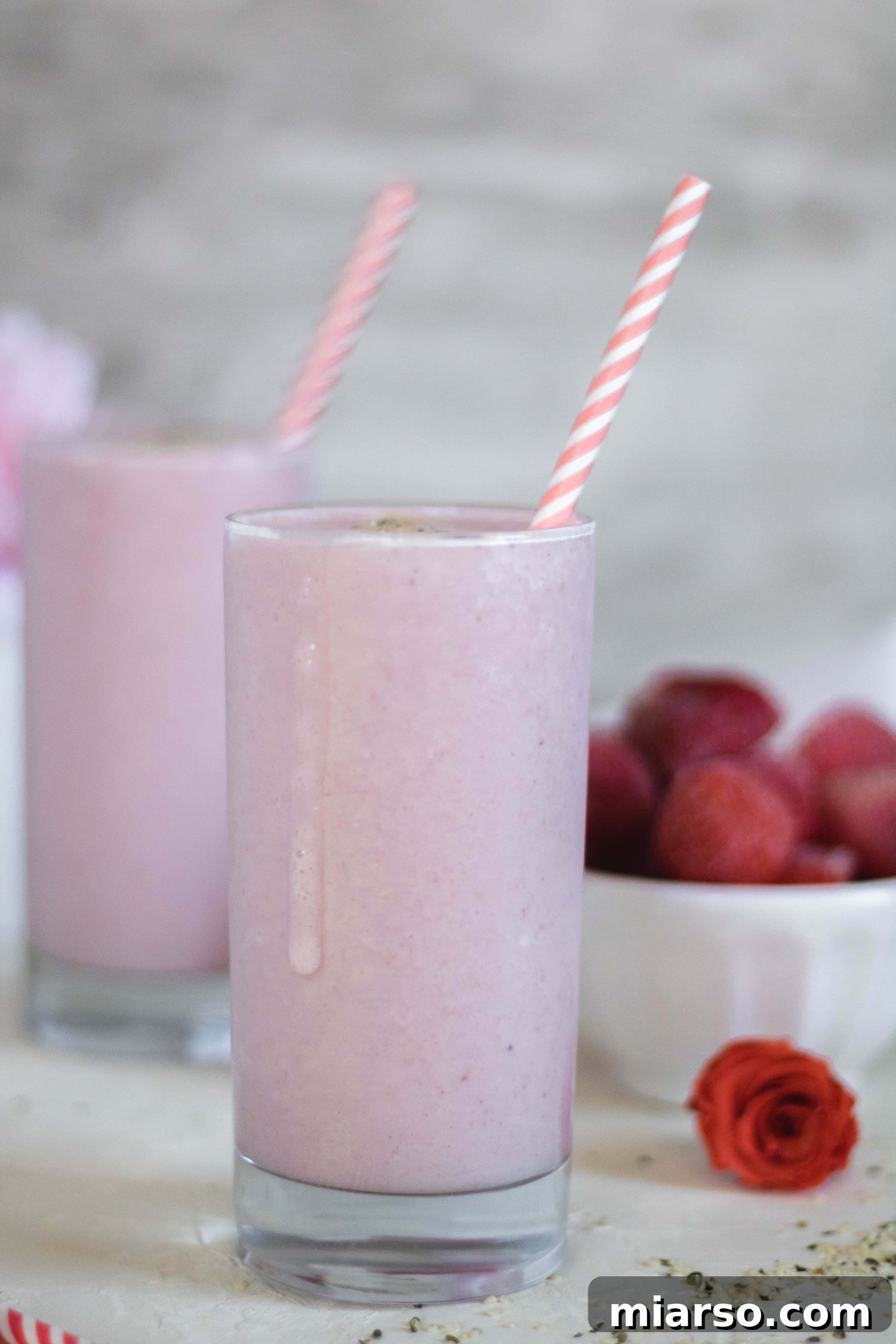 Valentine's day healthy smoothie with strawberry and raspberry