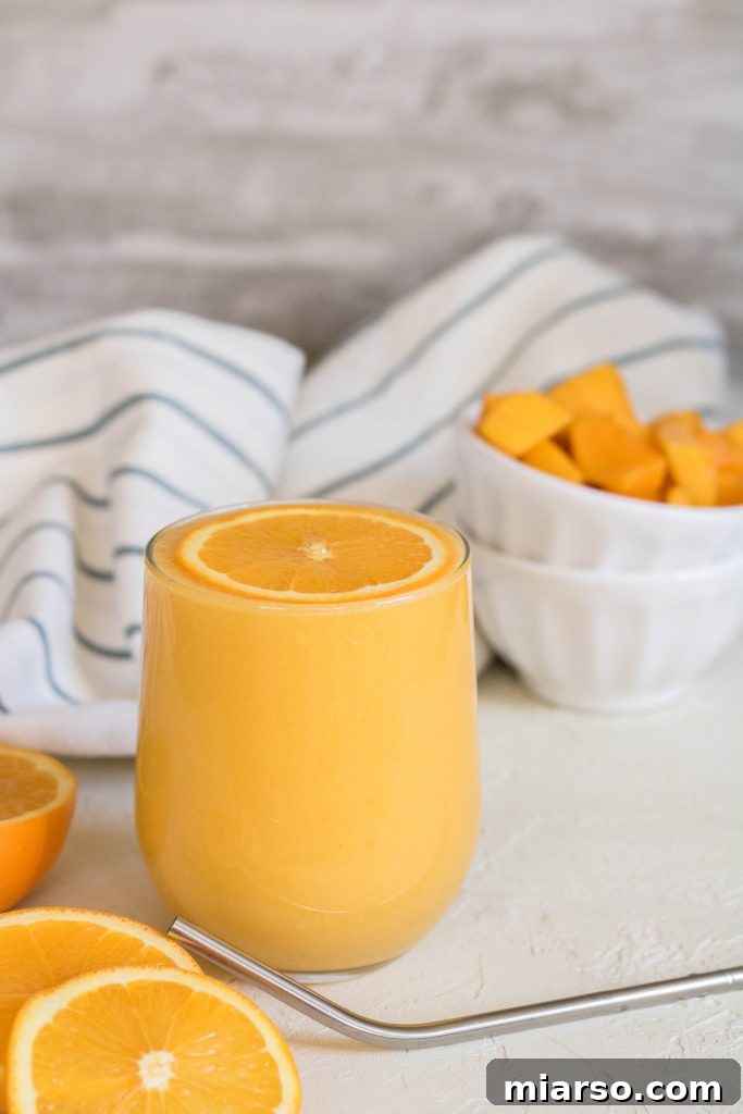 birds eye view shot of the immunity boosting orange mango smoothie