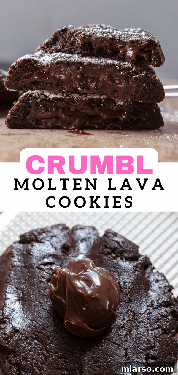 Hot fudge chocolate cookies with a molten center, perfect for pinning
