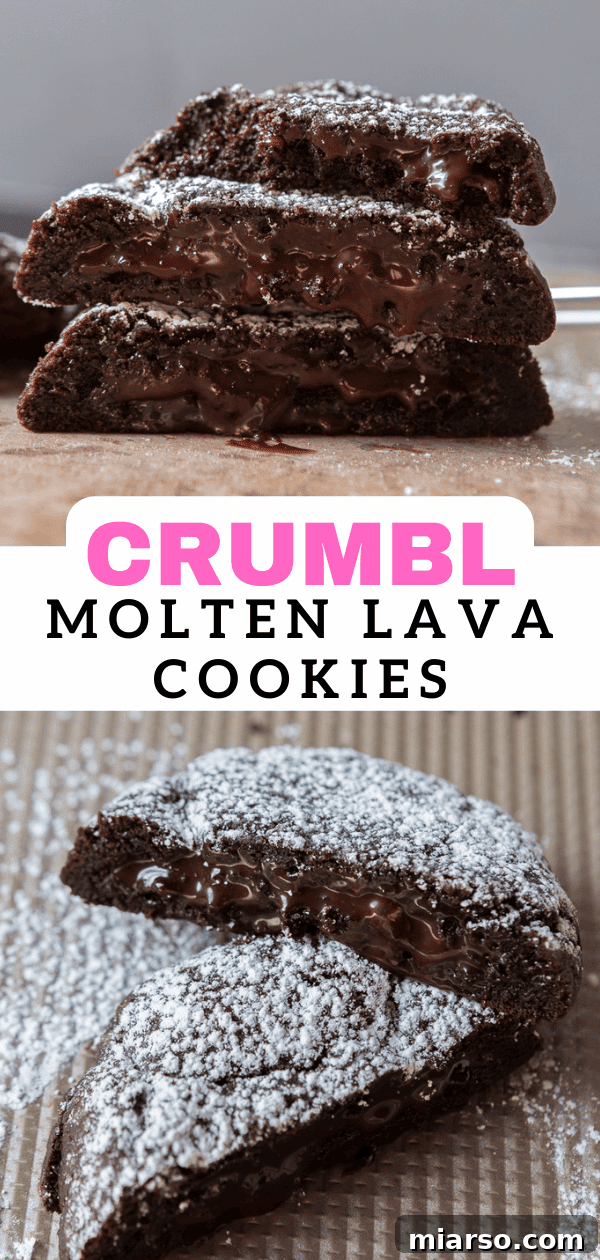 Close-up of a Crumbl molten lava cookie, ready to be pinned