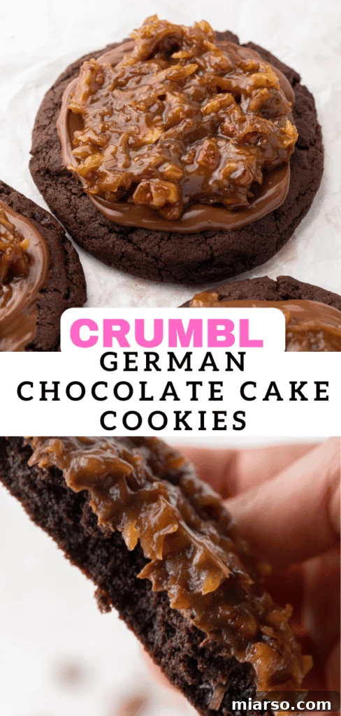 Close-up of a Crumbl German Chocolate Cake Cookie