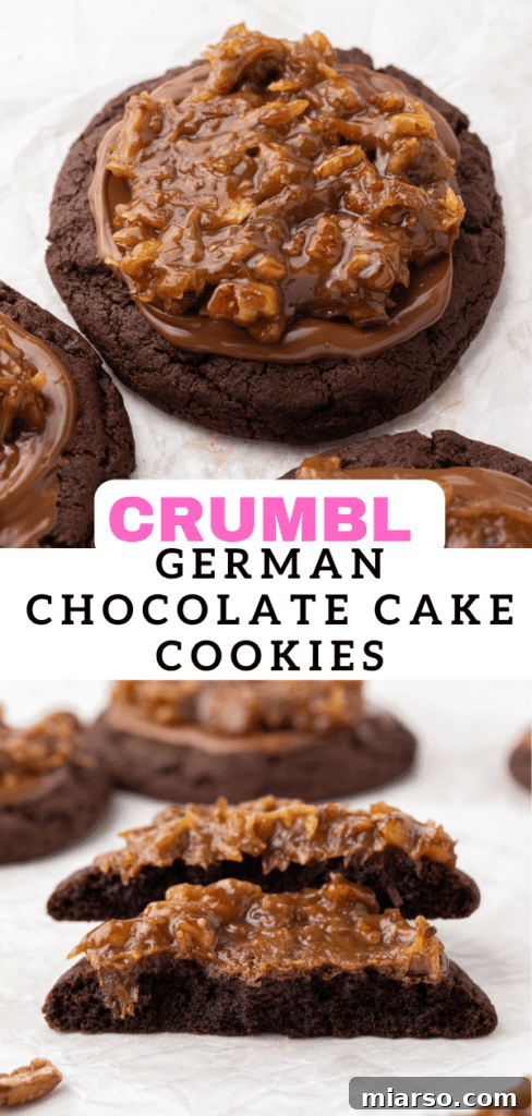 Stack of Crumbl German Chocolate Cake Cookies