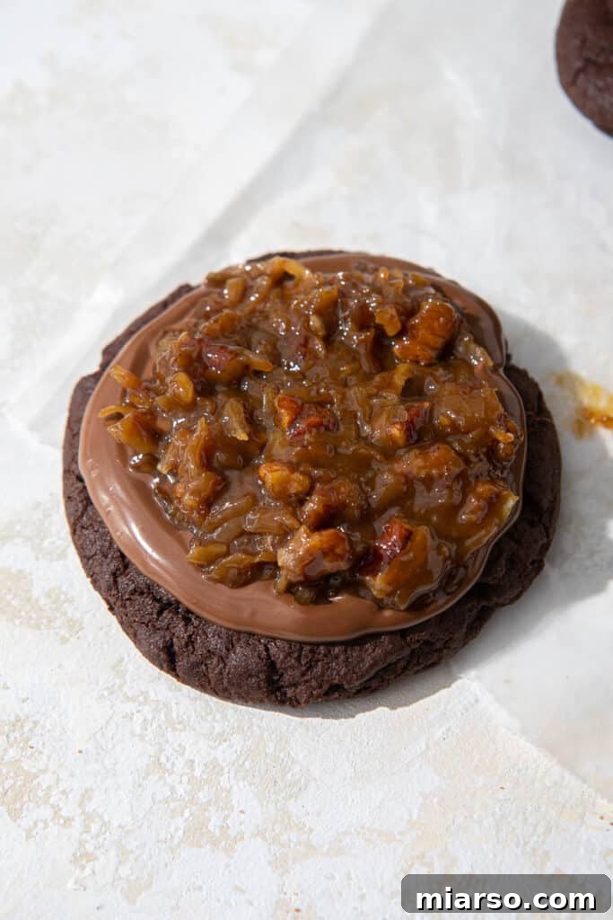 Finished German chocolate cake cookies with frosting