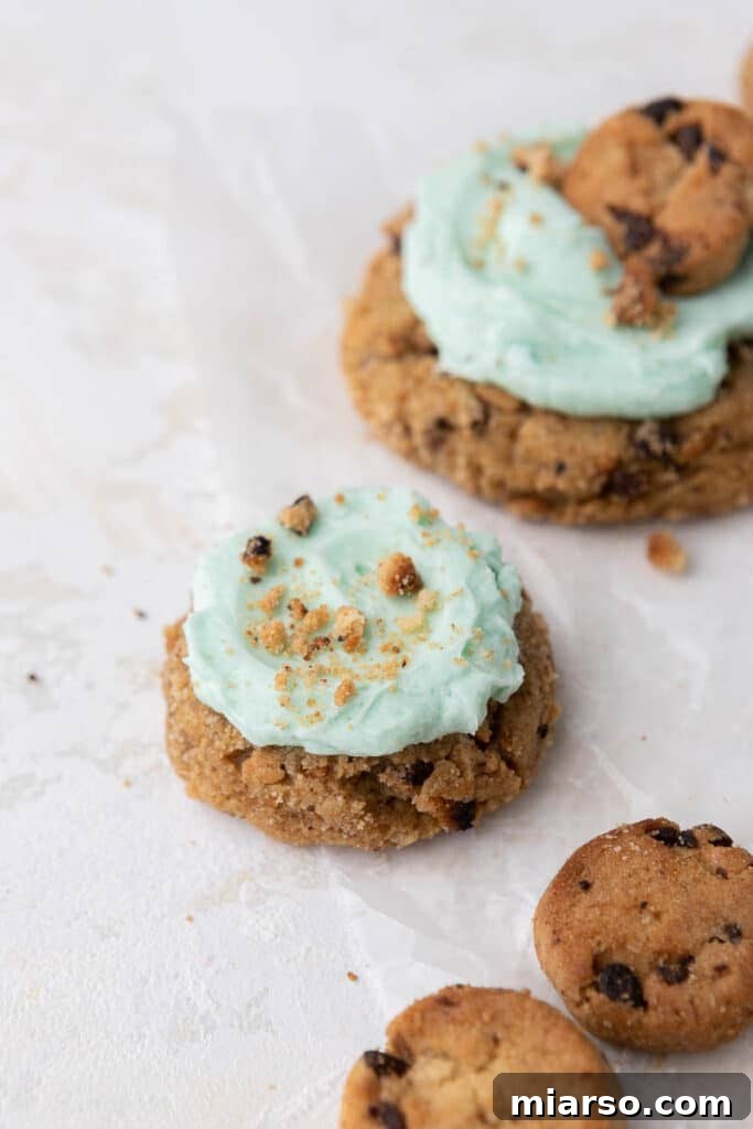 Mini Crumbl blue monster cookies on a plate