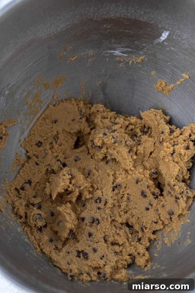 Brown sugar cookie dough in mixing bowl