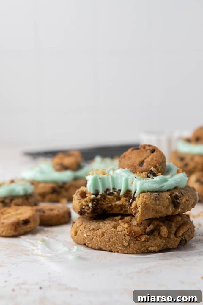 Frosted monster cookies with Chips Ahoy on top