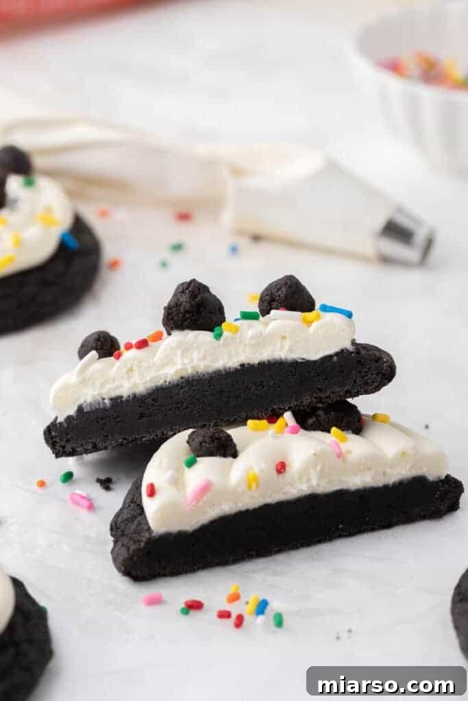 Oreo birthday cake cookies cut in half