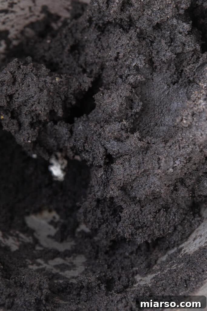 Oreo cookie dough in mixing bowl
