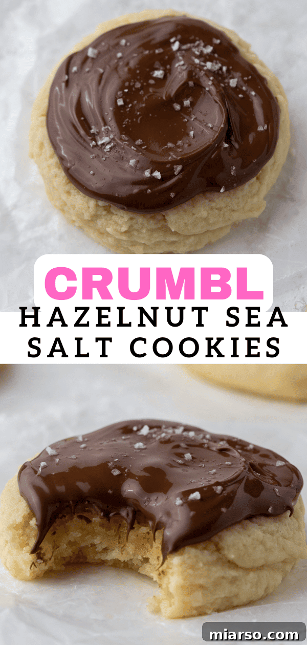 Crumbl hazelnut sea salt cookies on a cooling rack