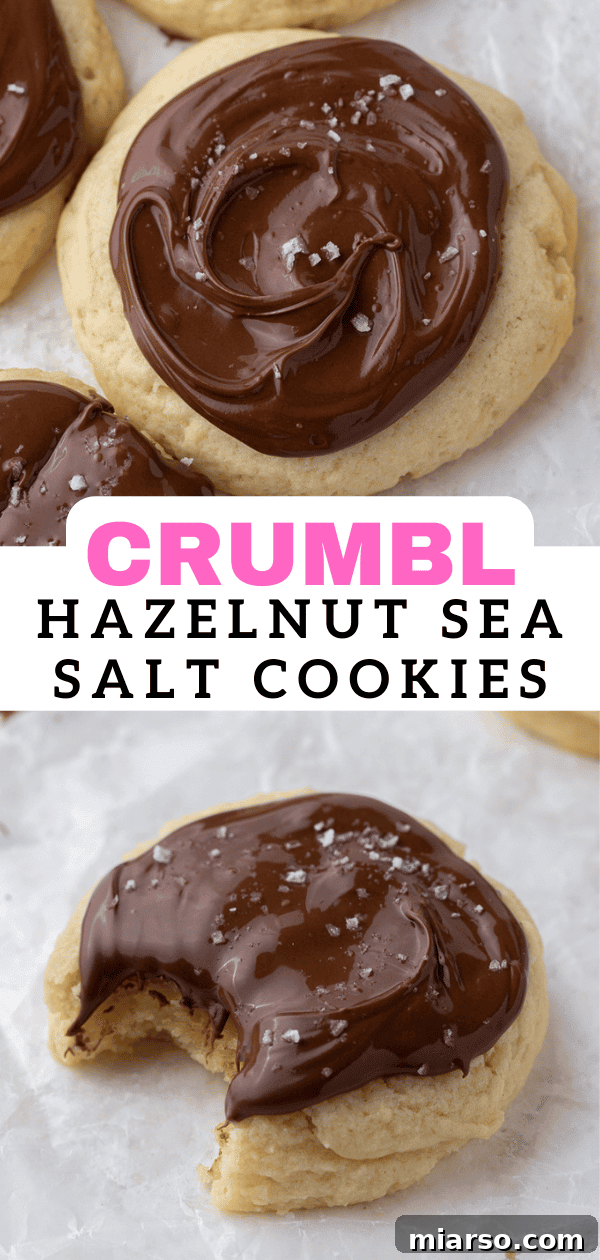 Closeup of a Crumbl hazelnut sea salt cookie with Nutella