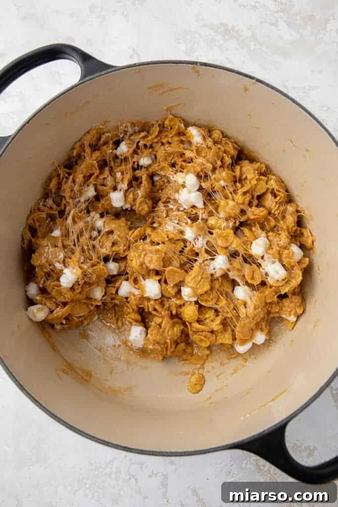 Cornflakes marshmallow peanut butter mixture