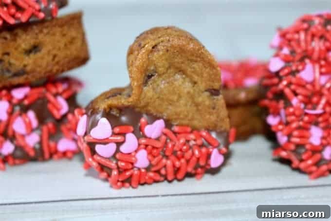 Classic chocolate chip cookies shaped like hearts for Valentine's Day