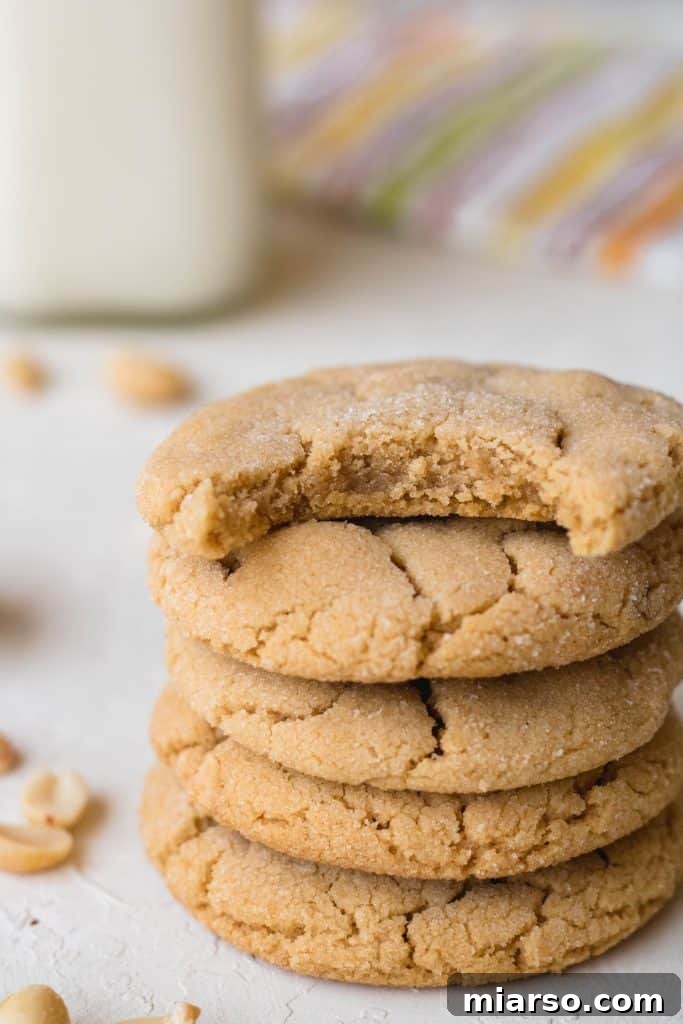 Stack of soft and chewy peanut butter cookies