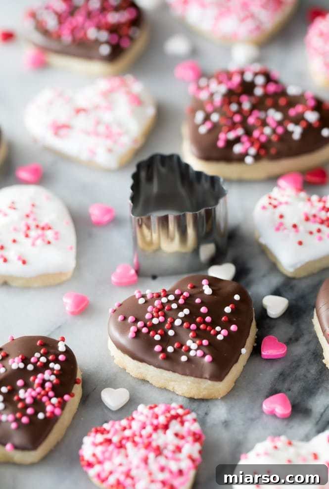 Absolutely stunning chocolate-dipped Valentine's Day heart cookies