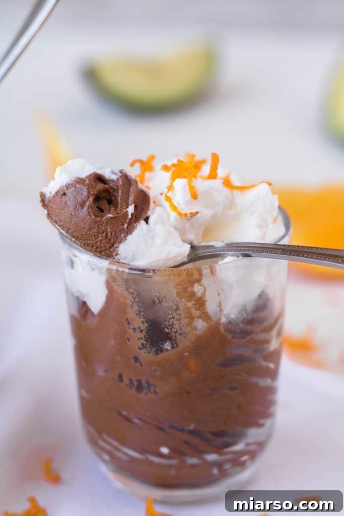 Romantic vegan chocolate orange avocado mousse dessert for two