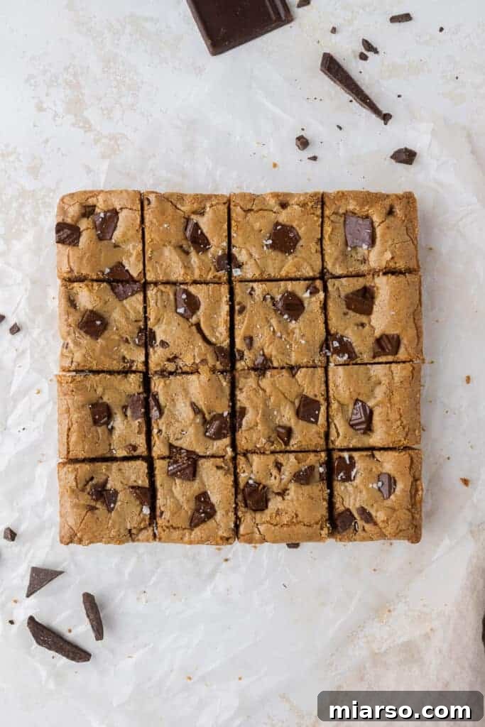 Freshly baked and sliced brown butter blondies