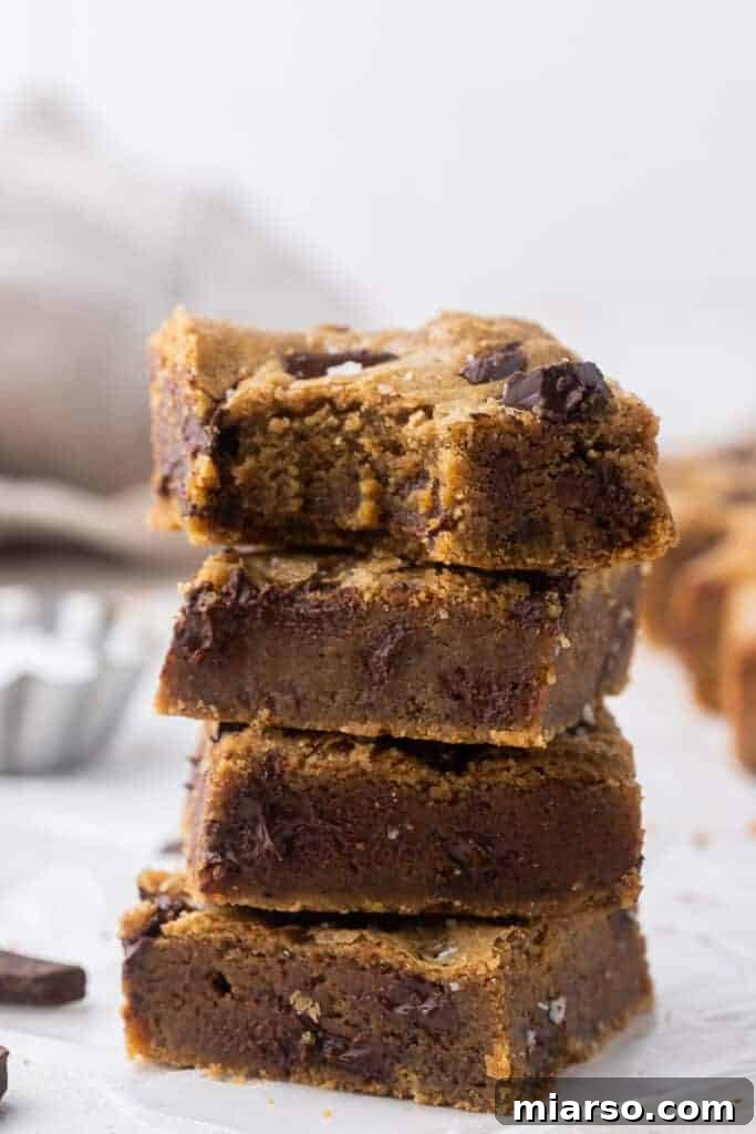 Straight on shot of perfectly baked brown butter blondies