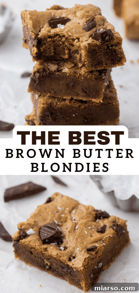Brown butter blondies recipe image for Pinterest