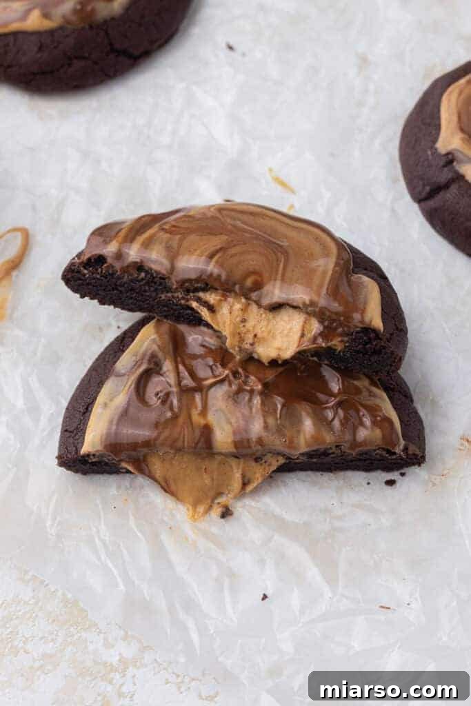The Ultimate Peanut Butter Brownie Cookies 3 Freshly baked chocolate cookies stuffed with a creamy peanut butter filling