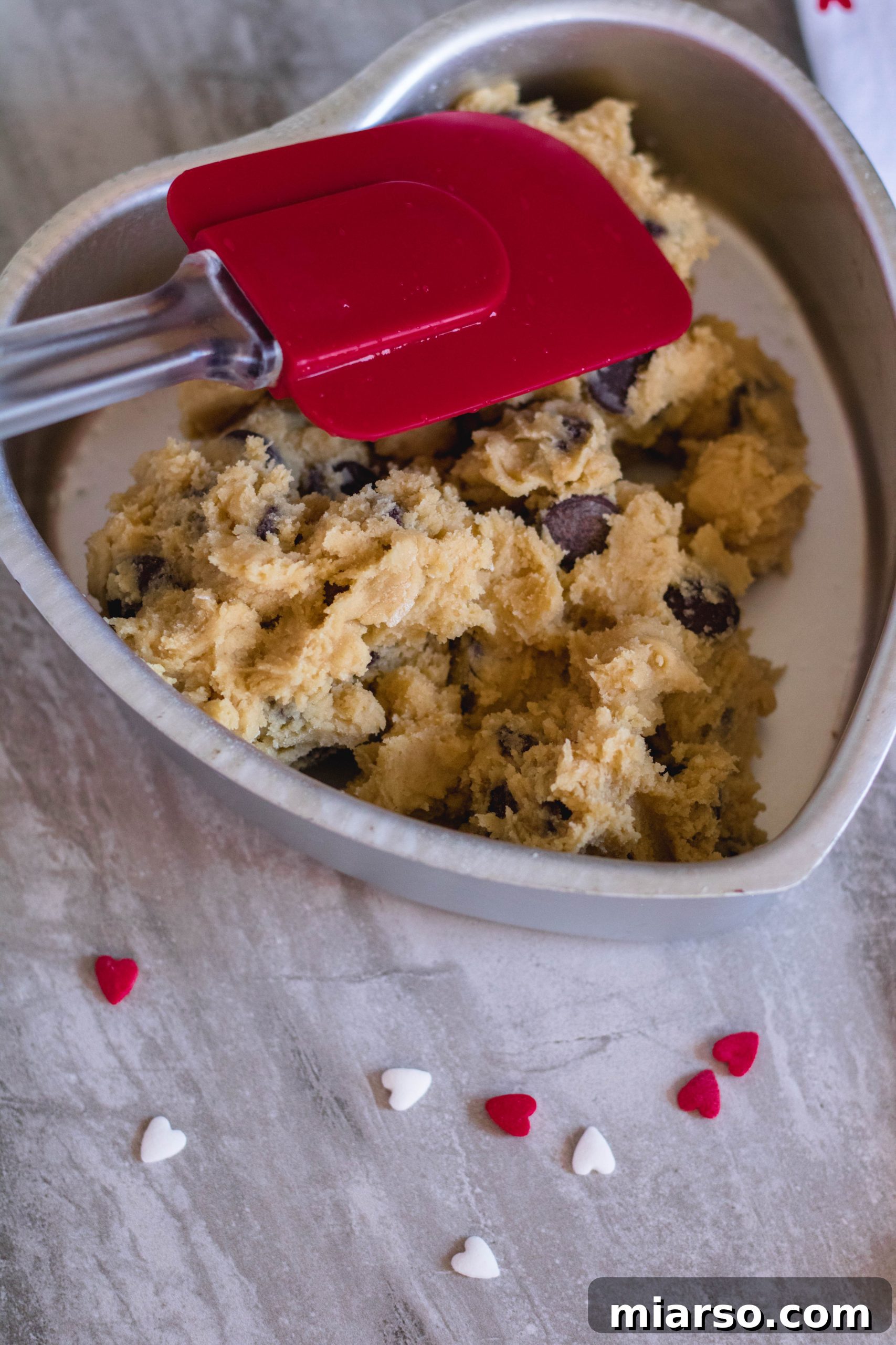 Valentines Day Heart Cookie Cake for Two 13 spread the cookie dough in the heart baking pan