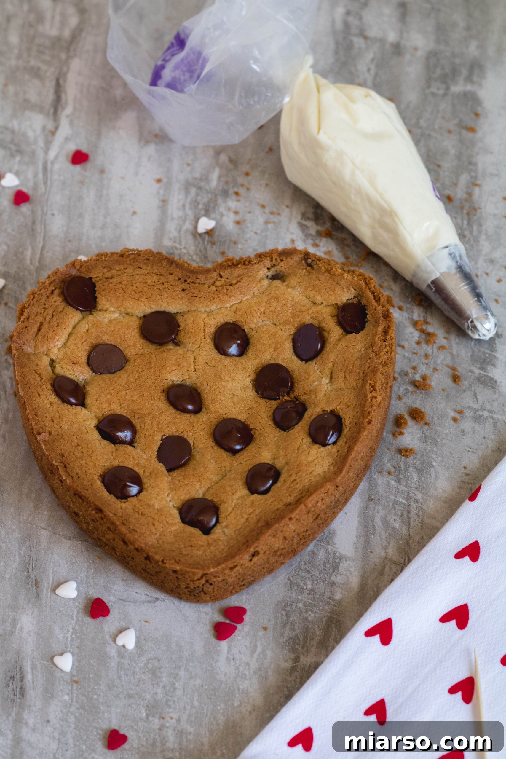 Valentines Day Heart Cookie Cake for Two 17 White chocolate ganache for cookie cake
