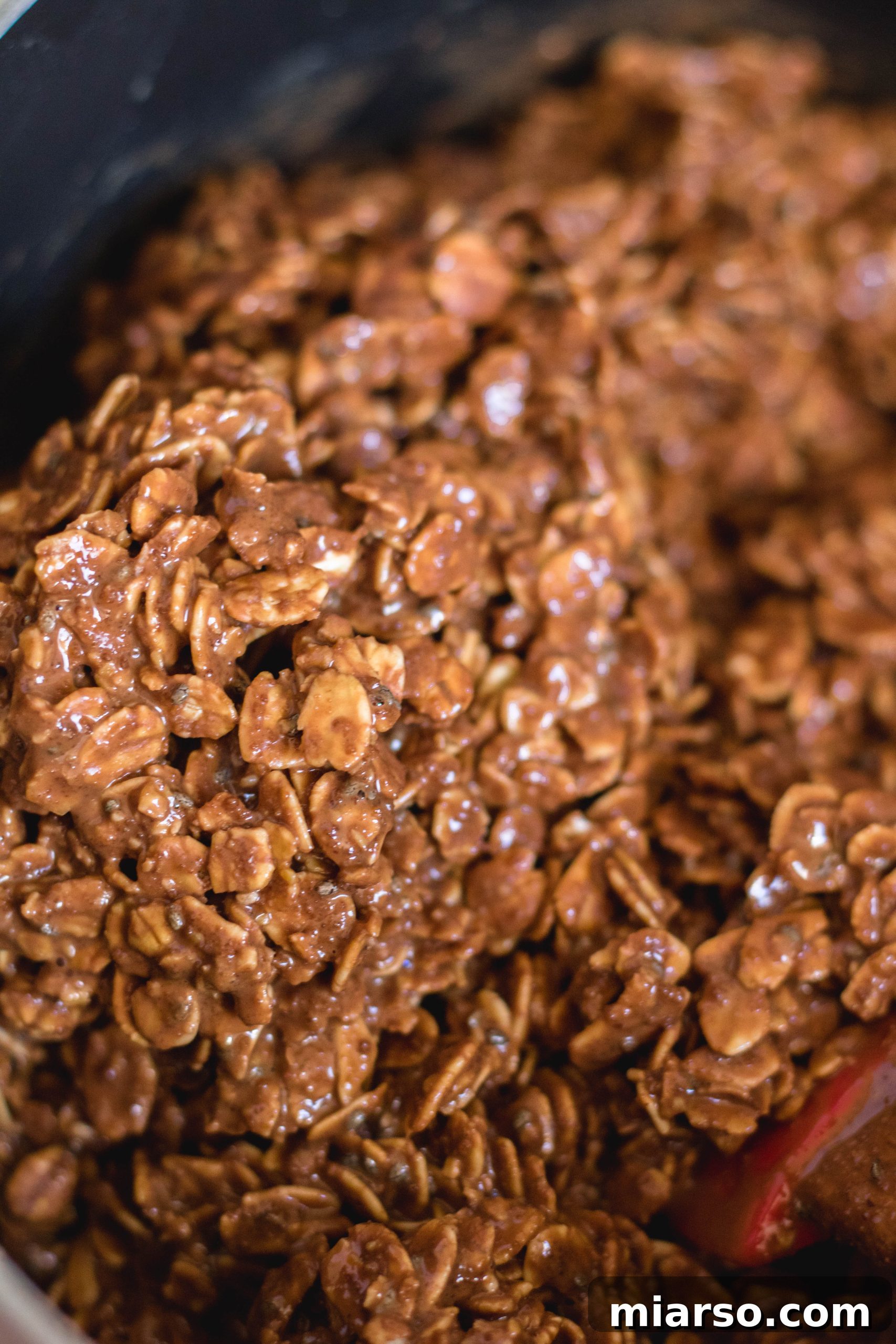 Healthy No Bake Cookies with peanut butter and chocolate mixture