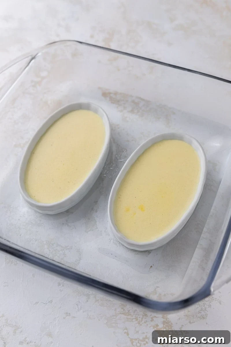 Creme brulee in water bath