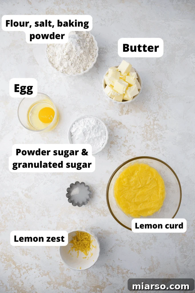 Ingredients for lemon bar cookies