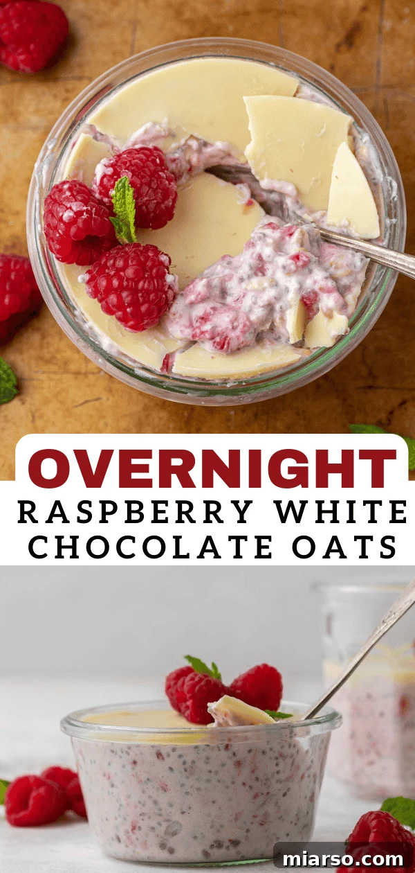 Overnight raspberry oats in a cup, ready to be eaten.