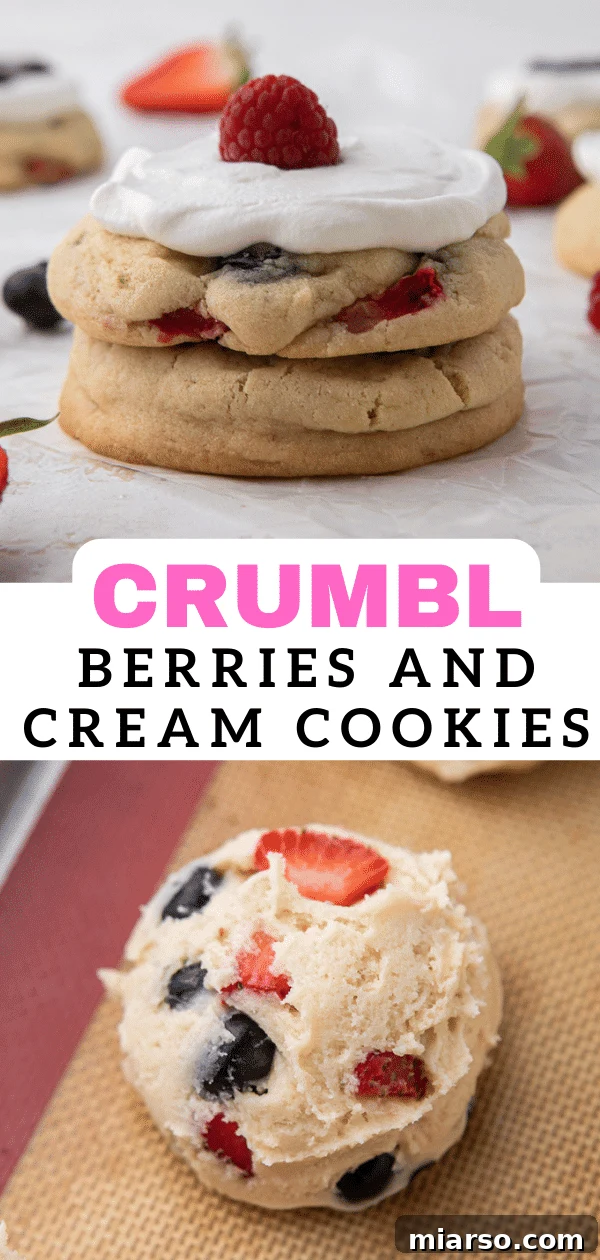 Crumbl Berries and Cream Cookies with a vibrant topping
